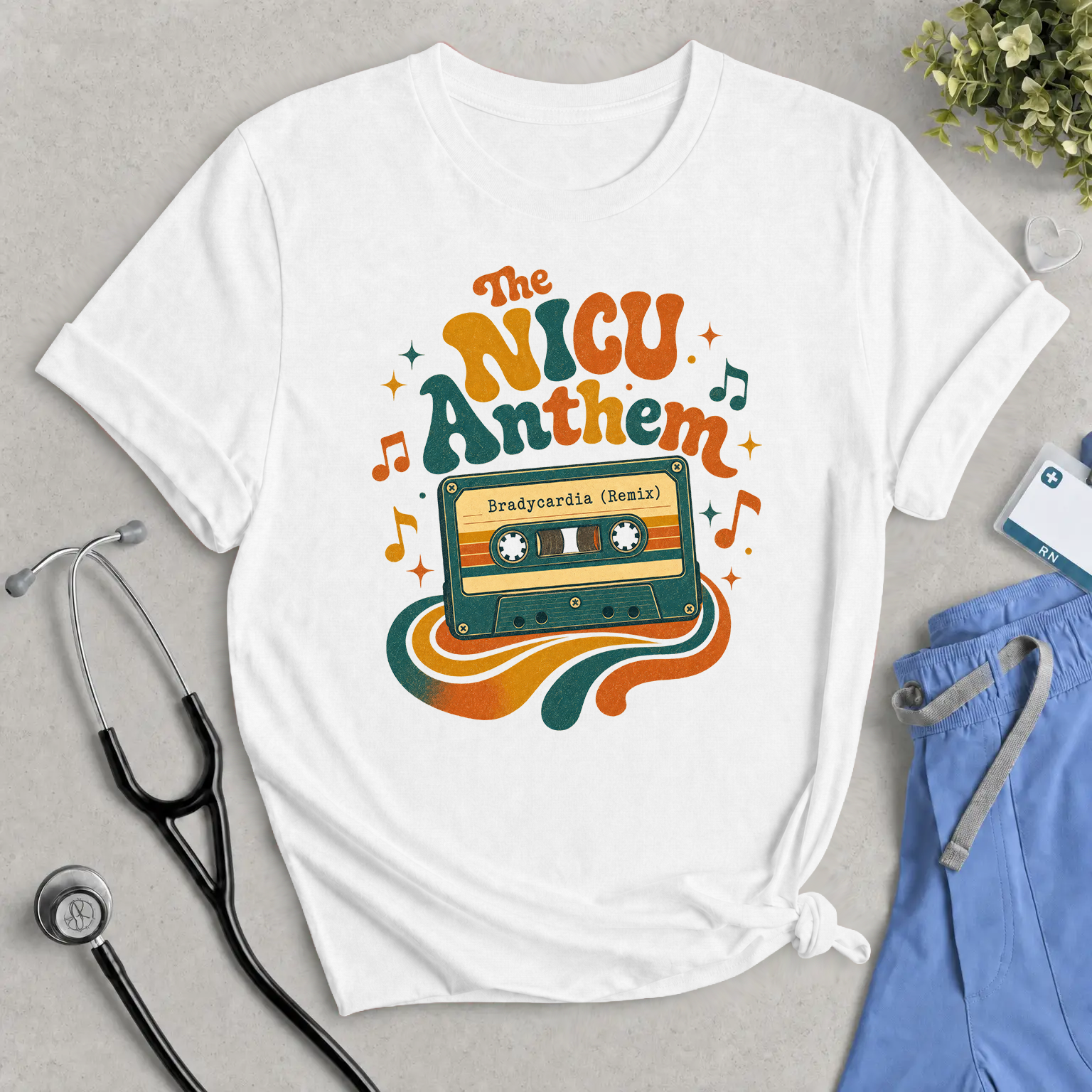 NICU Anthem Tee — Bradycardia Remix Retro Cassette Neon Music Shirt for NICU Nurses