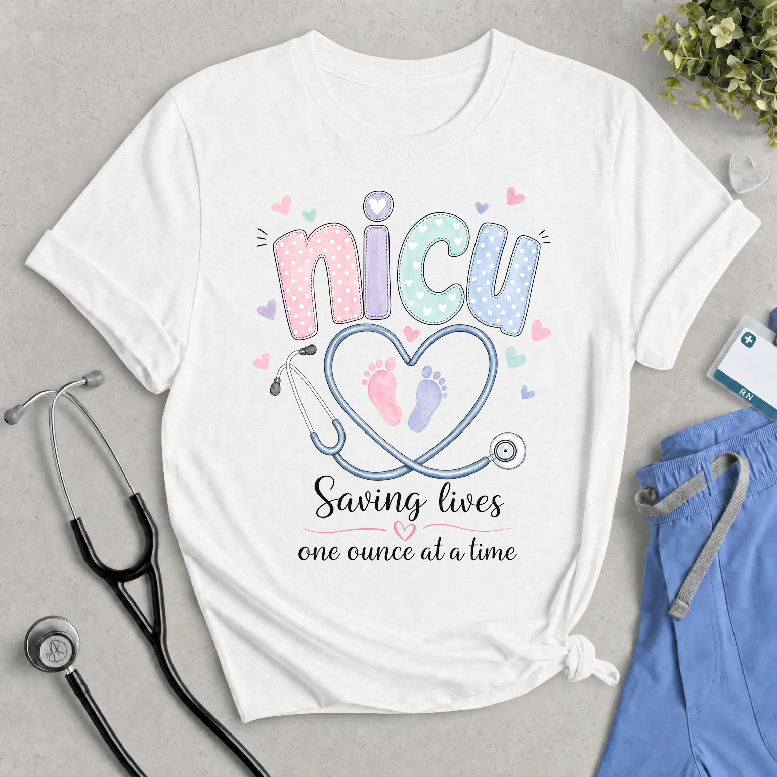 NICU Nurse Tee — "Saving Lives One Ounce at a Time"