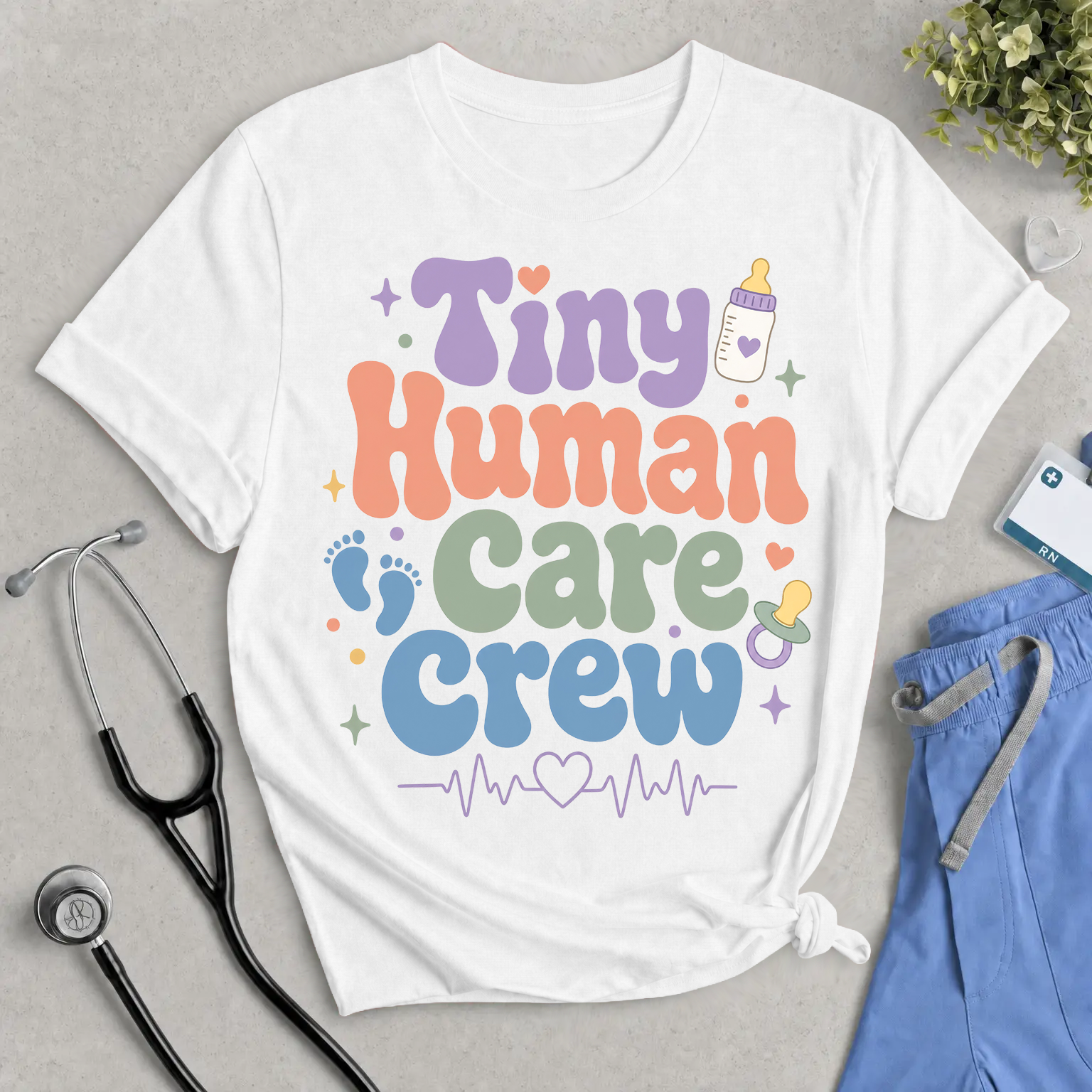 Tiny Human Care Crew Shirt - Retro NICU, L&D, & Maternity Nurse Tee