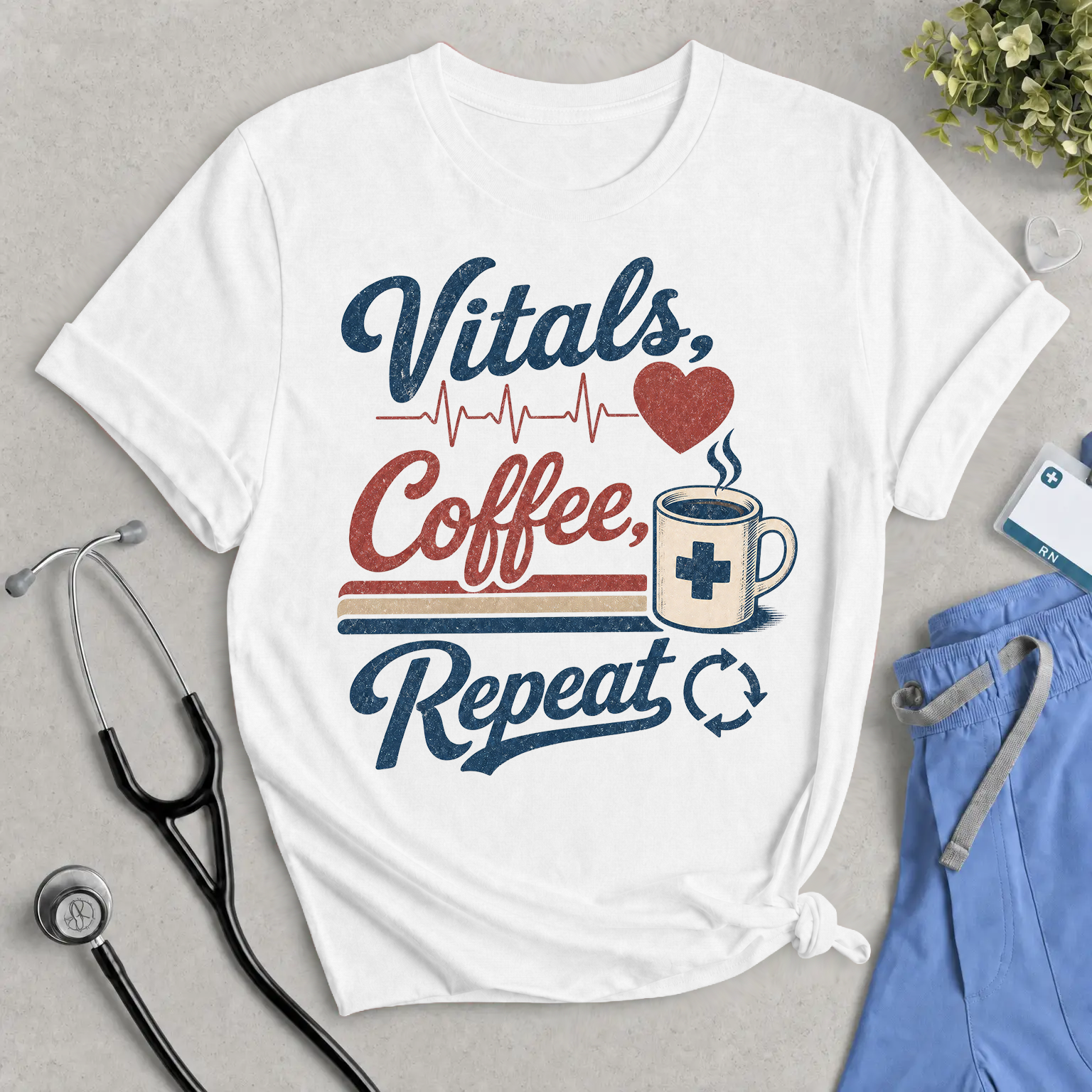 Vitals, Coffee, Repeat T‑Shirt — Nurse & Healthcare Worker Coffee Tee