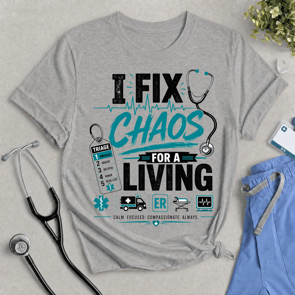 I Fix Chaos for a Living ER T-Shirt — Emergency Room Nurse Medical Tee