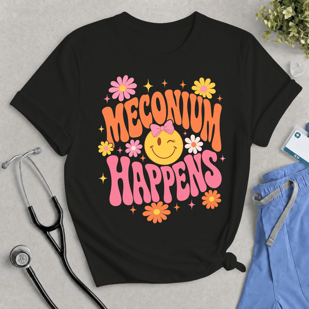 Meconium Happens T-Shirt — Cute Retro Baby Humor Tee