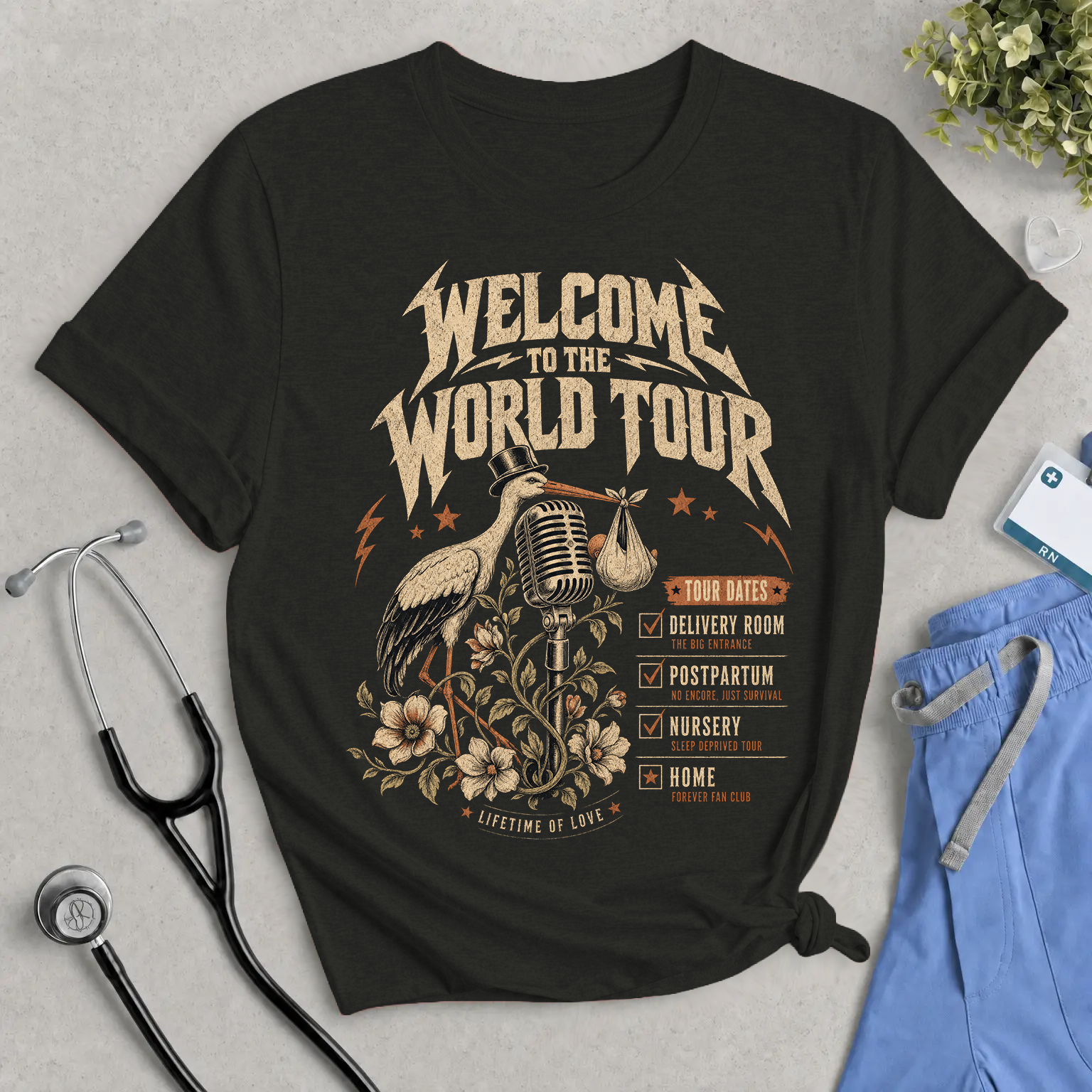 Welcome to the World Tour Nurse Shirt | Vintage Rock Labor and Delivery, NICU, Midwife Tee