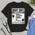 Night Shift Survival Kit T-Shirt – Funny Nurse & Healthcare Worker Tee (500mg Dark Humor, 1000cc Caffeine)