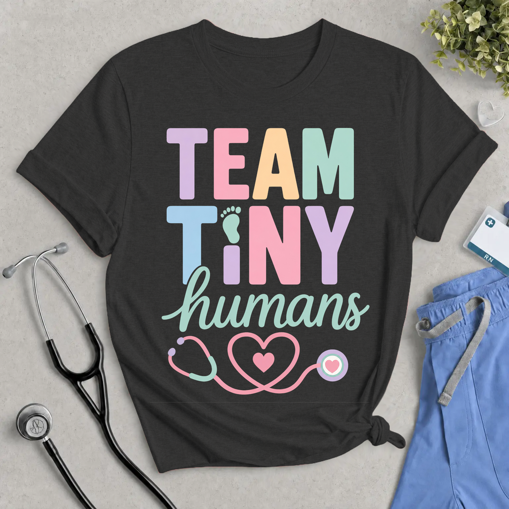 Team Tiny Humans T-Shirt — Pastel Baby Nurse Stethoscope Tee