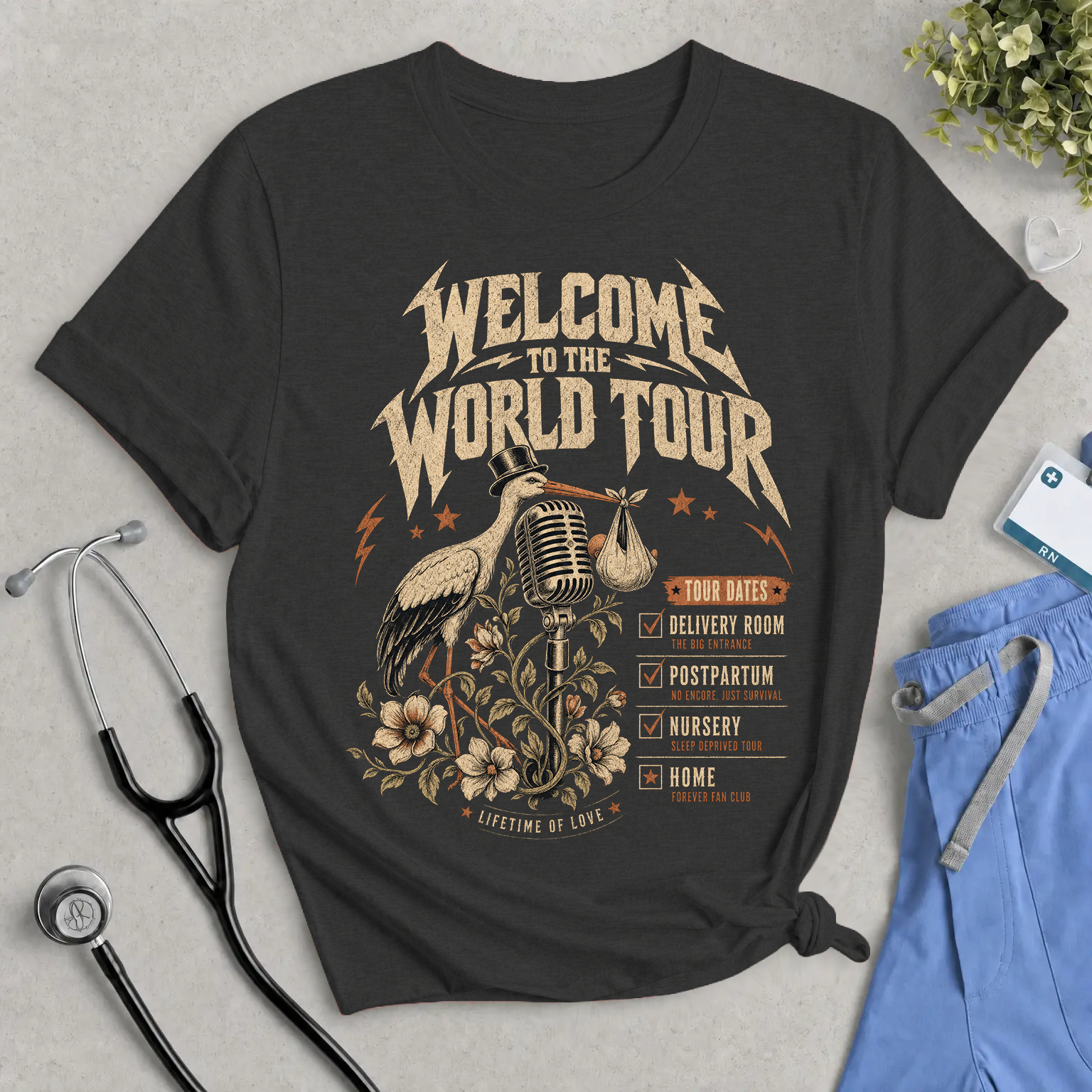 Welcome to the World Tour Nurse Shirt | Vintage Rock Labor and Delivery, NICU, Midwife Tee