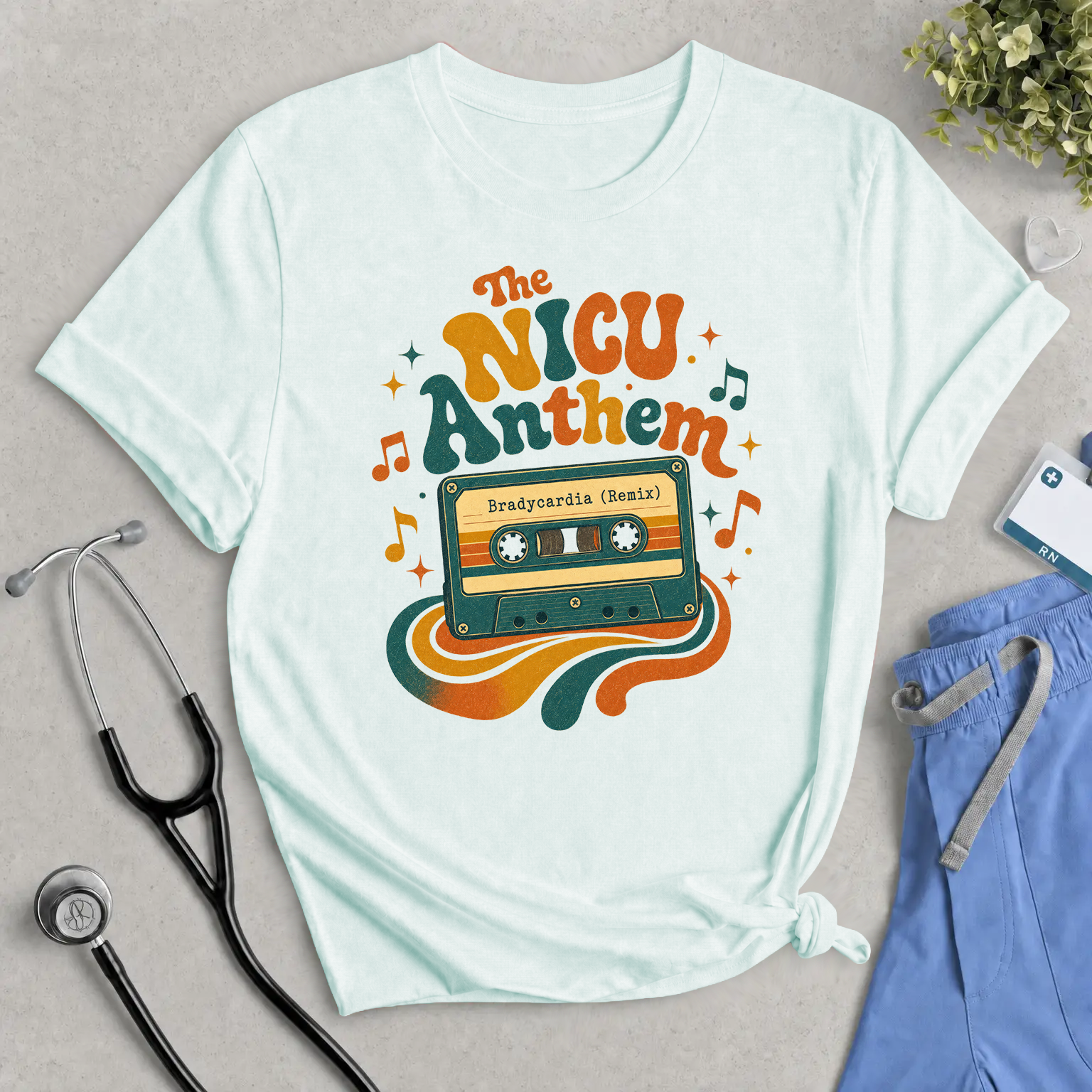 NICU Anthem Tee — Bradycardia Remix Retro Cassette Neon Music Shirt for NICU Nurses