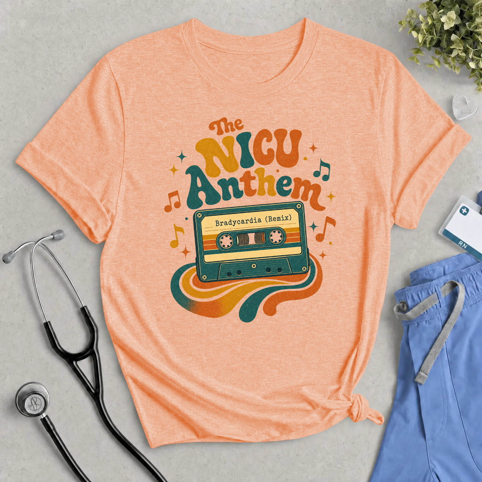 NICU Anthem Tee — Bradycardia Remix Retro Cassette Neon Music Shirt for NICU Nurses