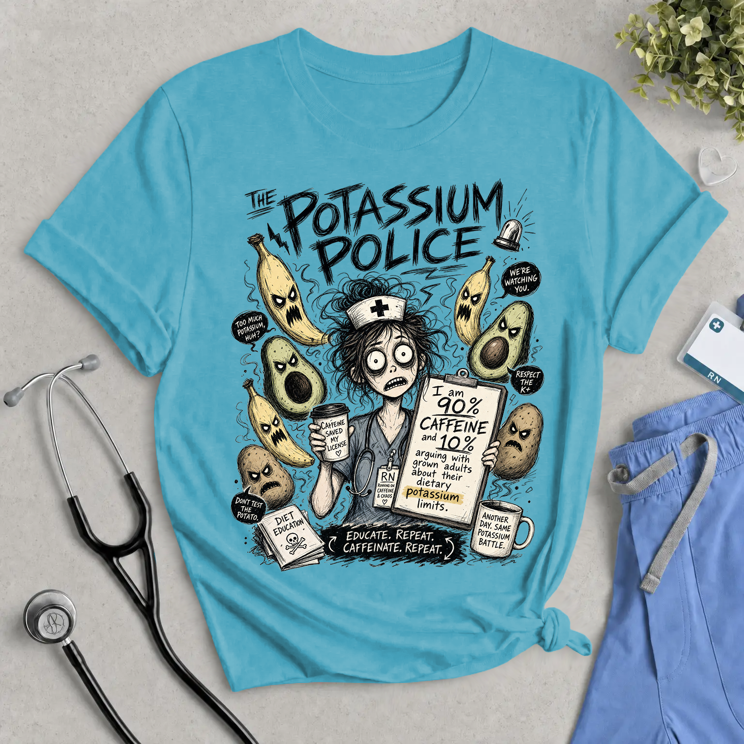 The Potassium Police T-Shirt - Funny Dialysis & Renal Nurse Tee