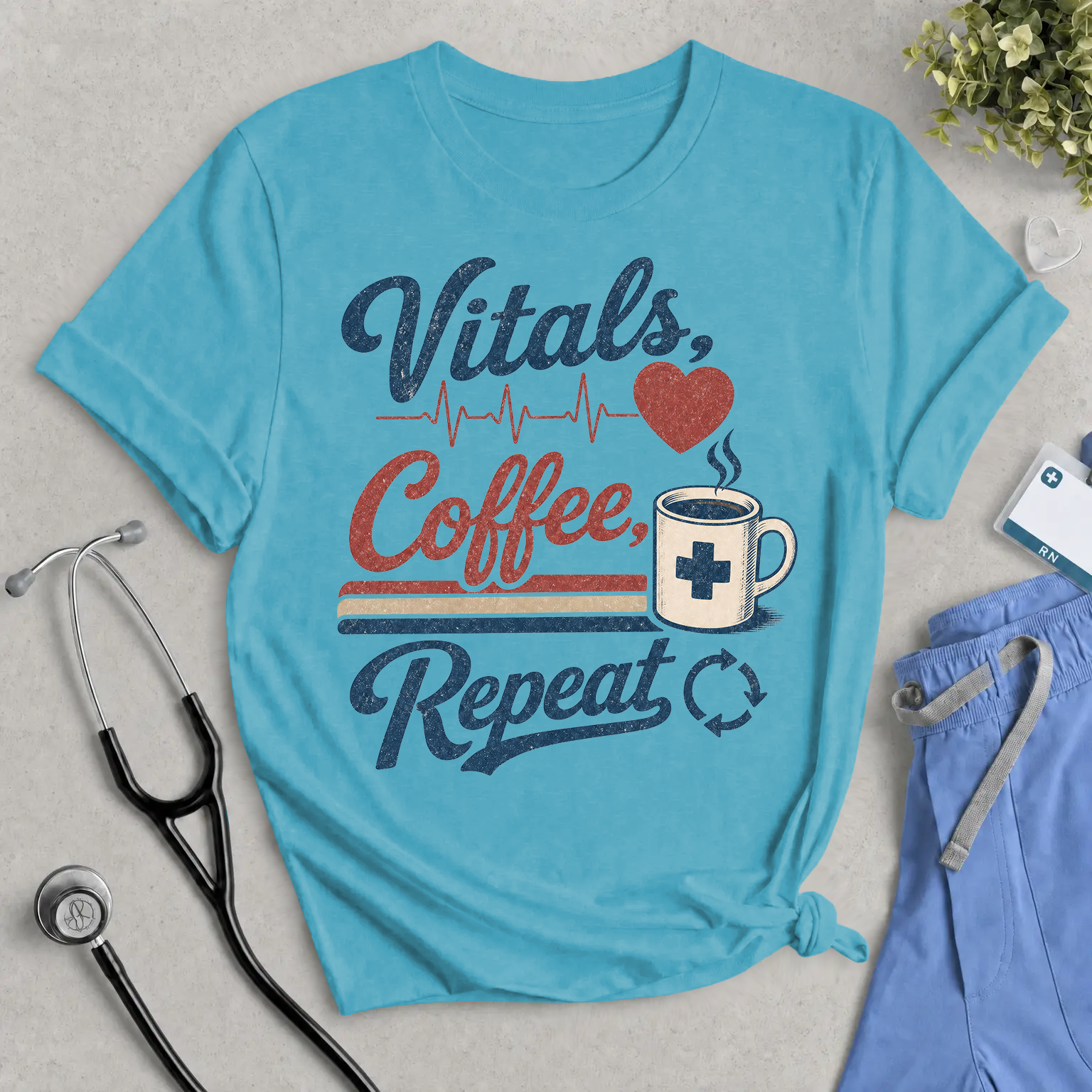 Vitals, Coffee, Repeat T‑Shirt — Nurse & Healthcare Worker Coffee Tee