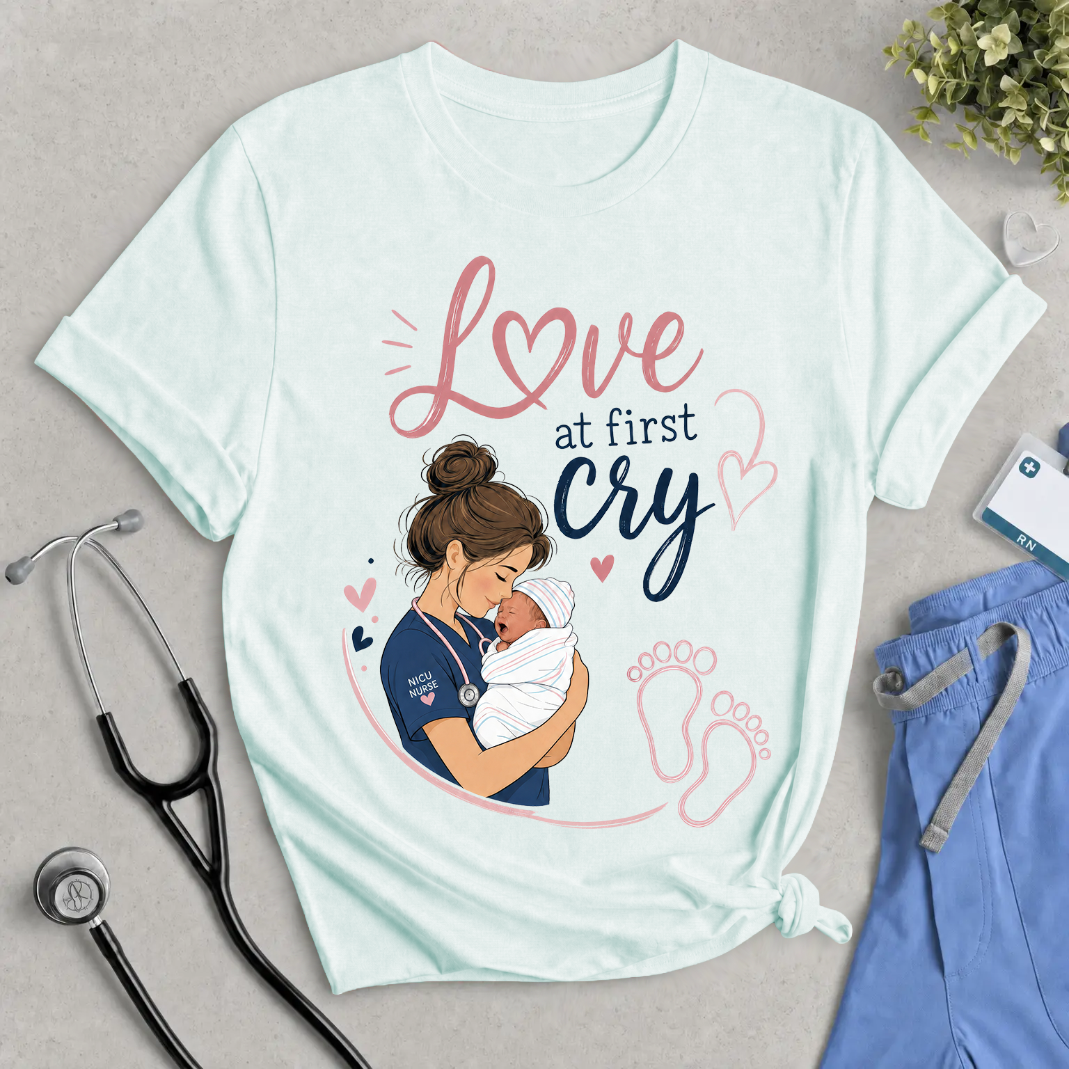 Love at First Cry Baby NICU Nurse T-Shirt