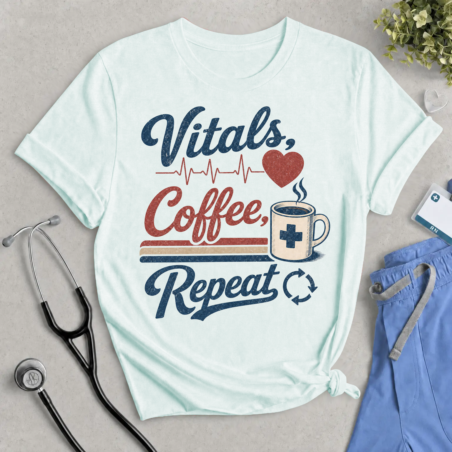 Vitals, Coffee, Repeat T‑Shirt — Nurse & Healthcare Worker Coffee Tee