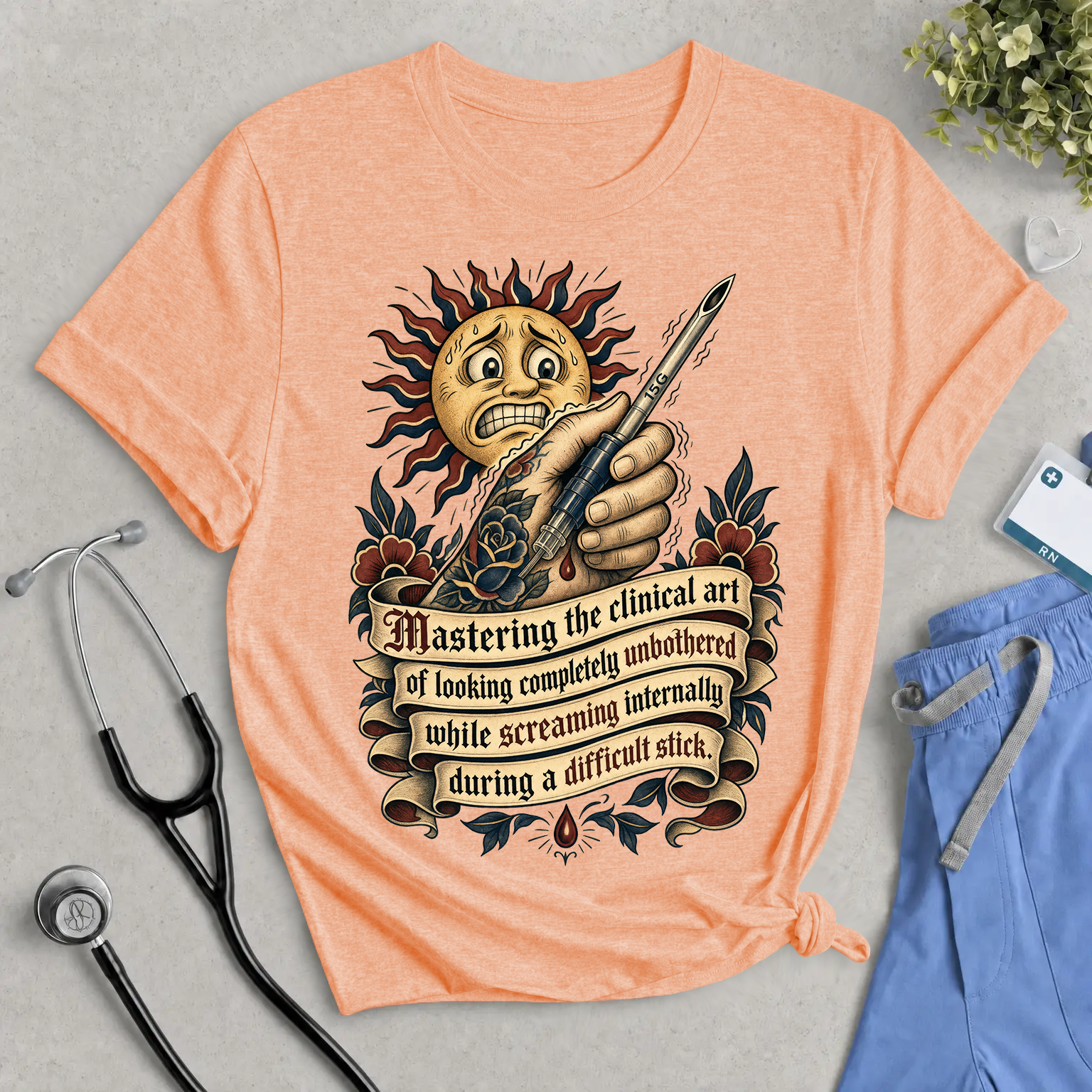 The Difficult Stick Dialysis Nurse T-Shirt - Funny Tattoo Style Cannulation Tee