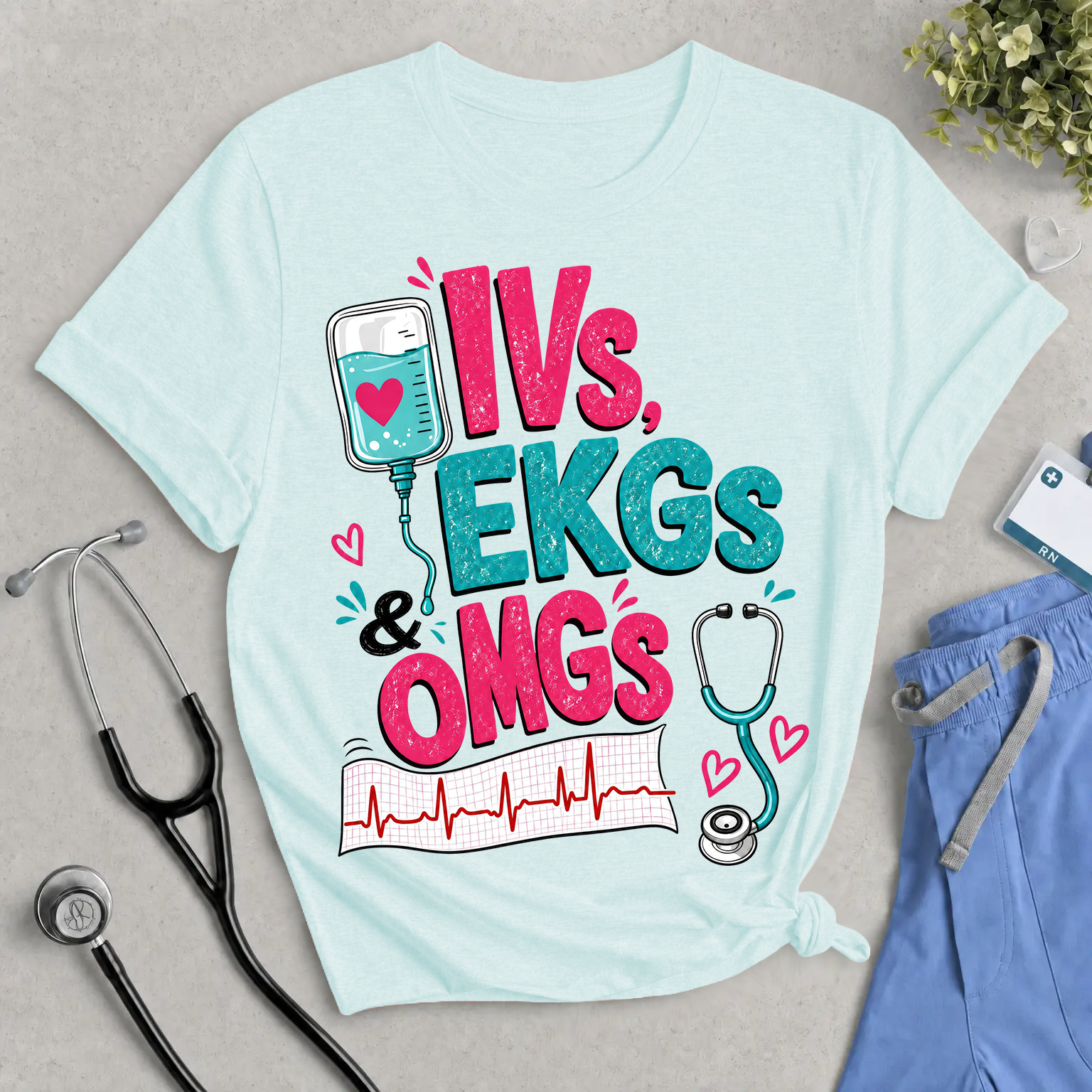 IVs, EKGs & OMGs T-Shirt - Cute & Funny Nurse Life Tee