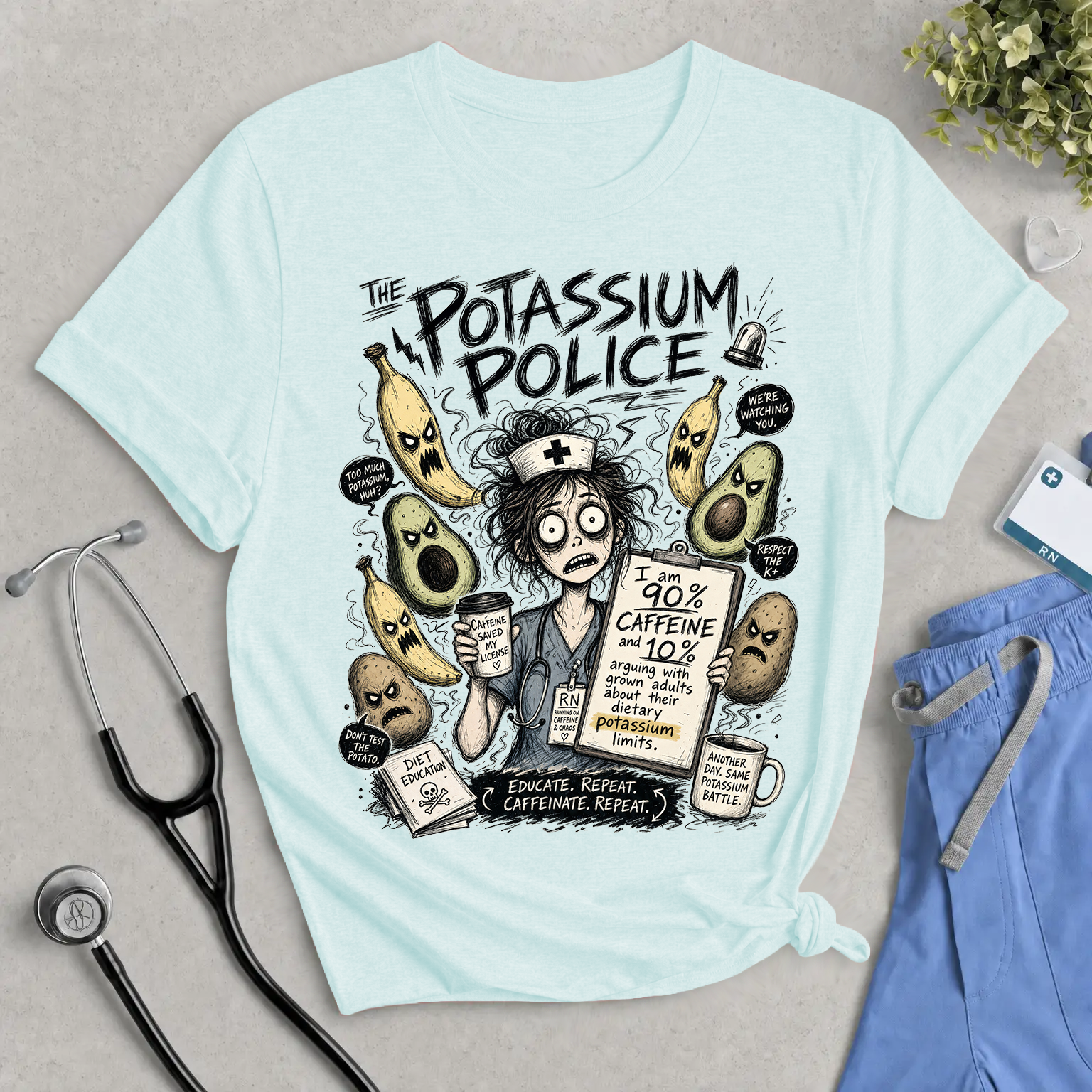 The Potassium Police T-Shirt - Funny Dialysis & Renal Nurse Tee