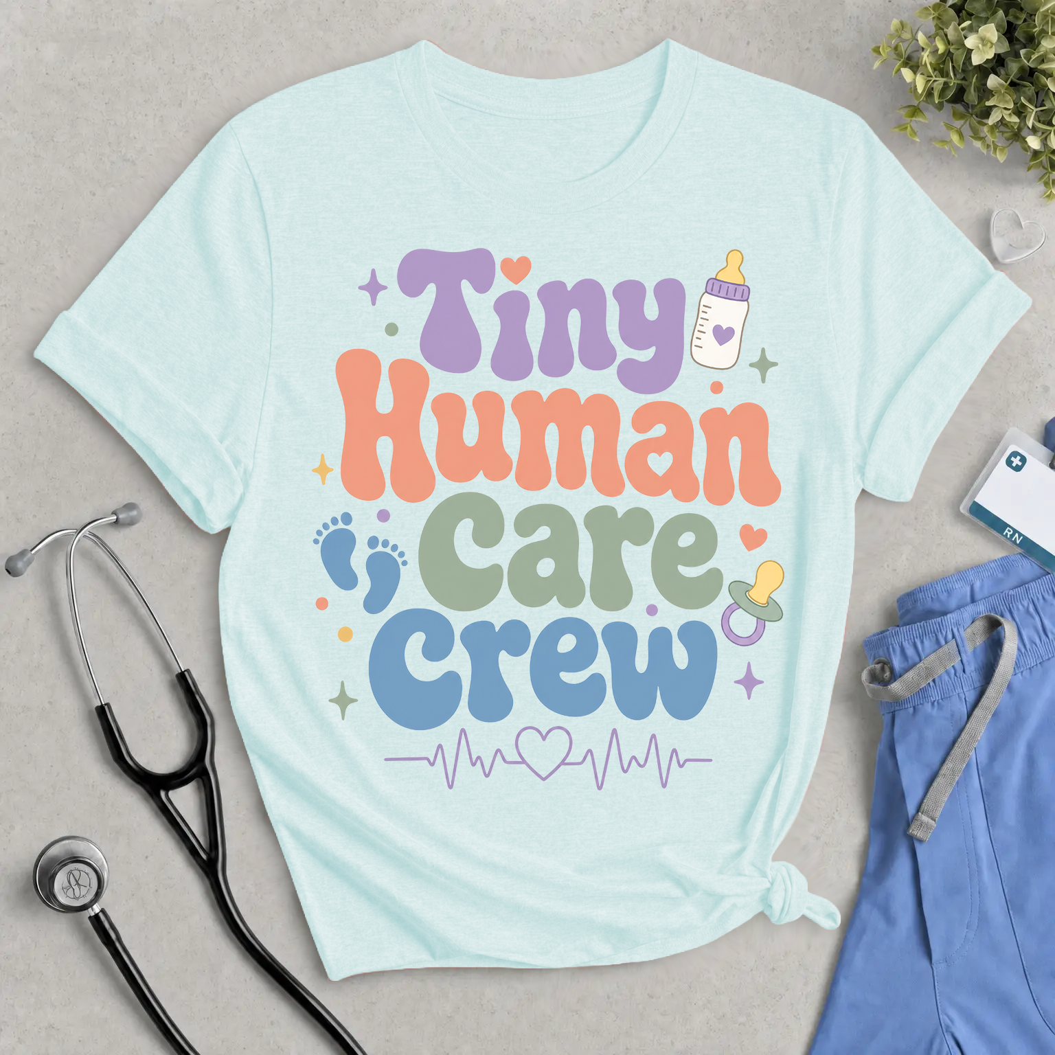 Tiny Human Care Crew Shirt - Retro NICU, L&D, & Maternity Nurse Tee