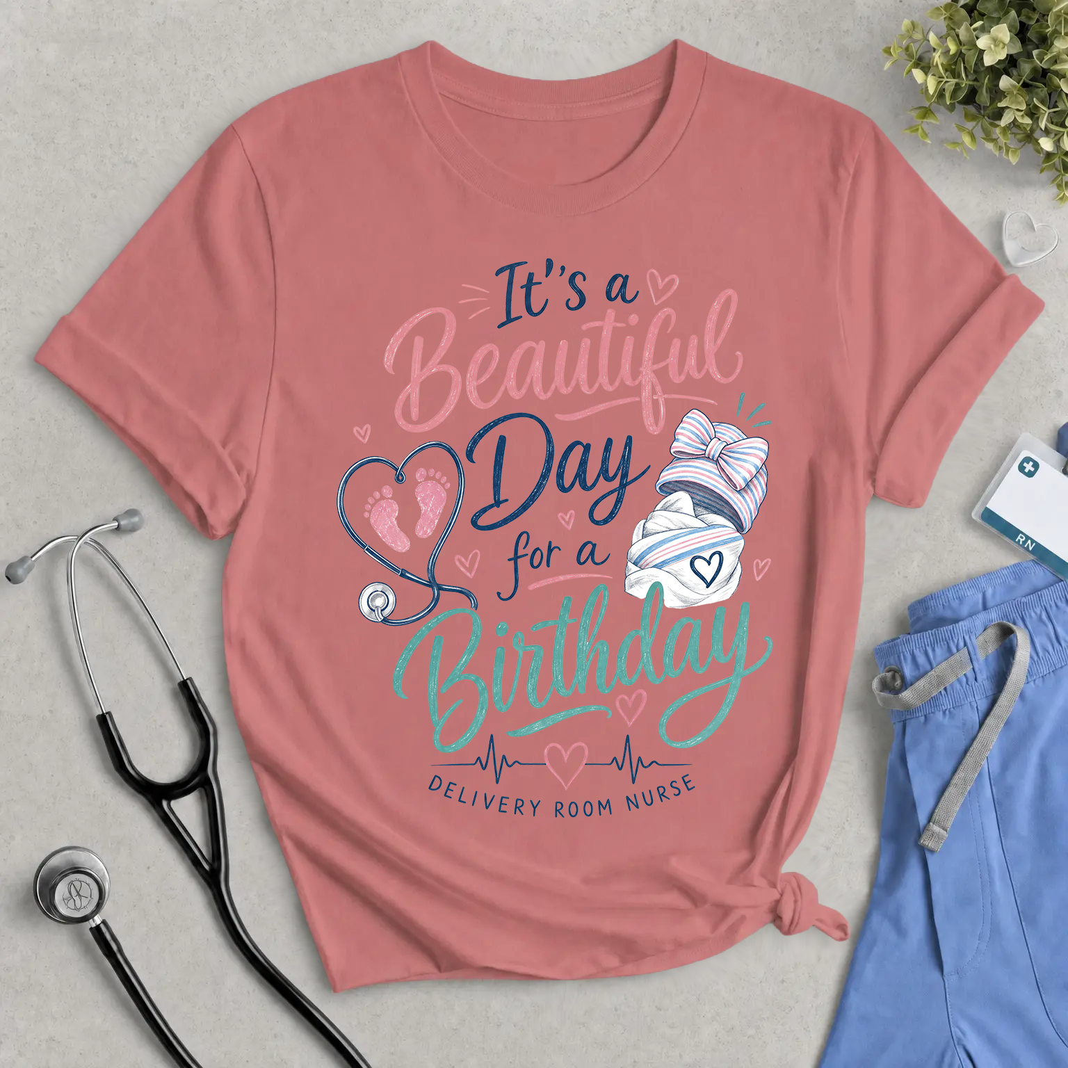 Birthday Nurse T‑Shirt — "It's a Beautiful Day for a Birthday" Delivery Room Tee