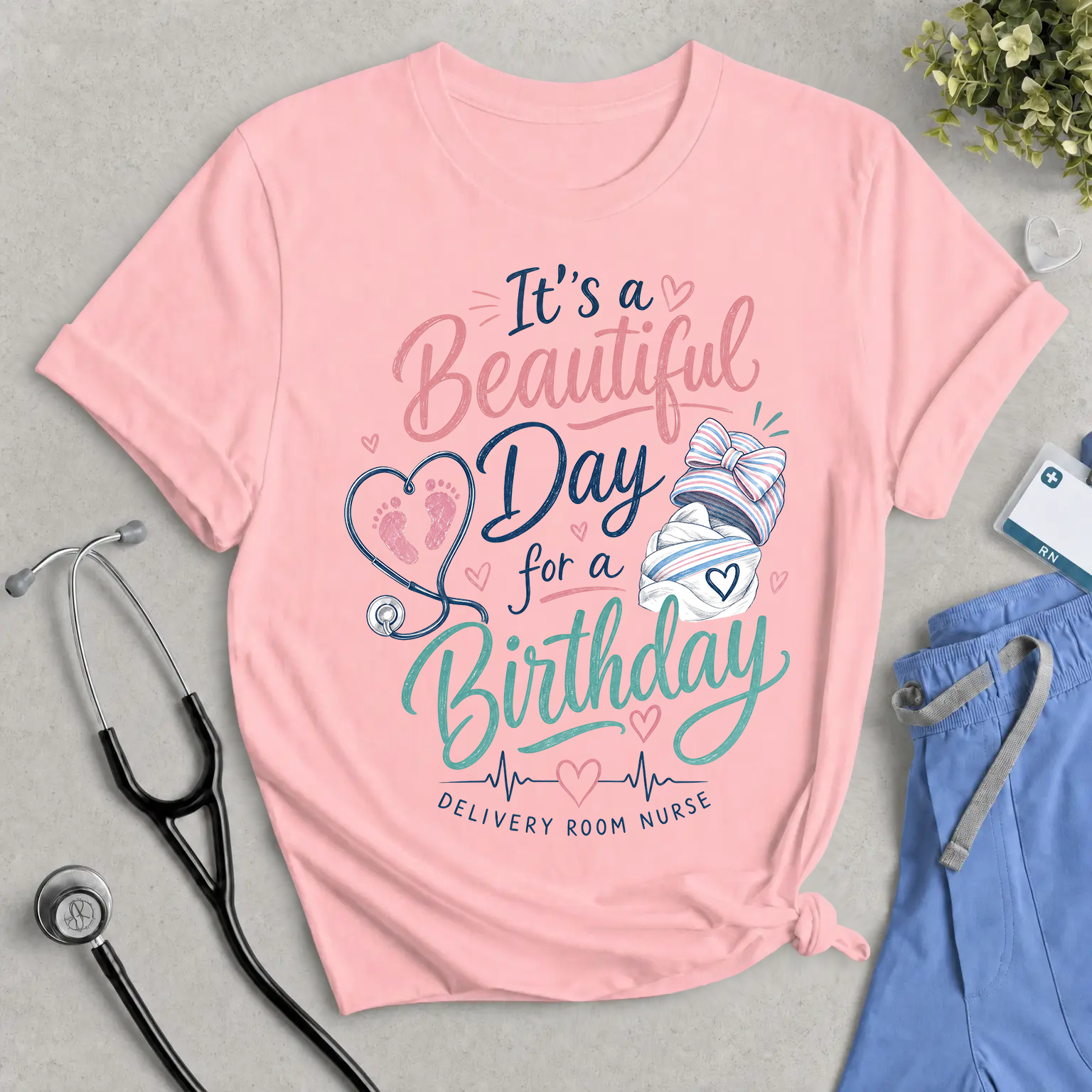 Birthday Nurse T‑Shirt — "It's a Beautiful Day for a Birthday" Delivery Room Tee