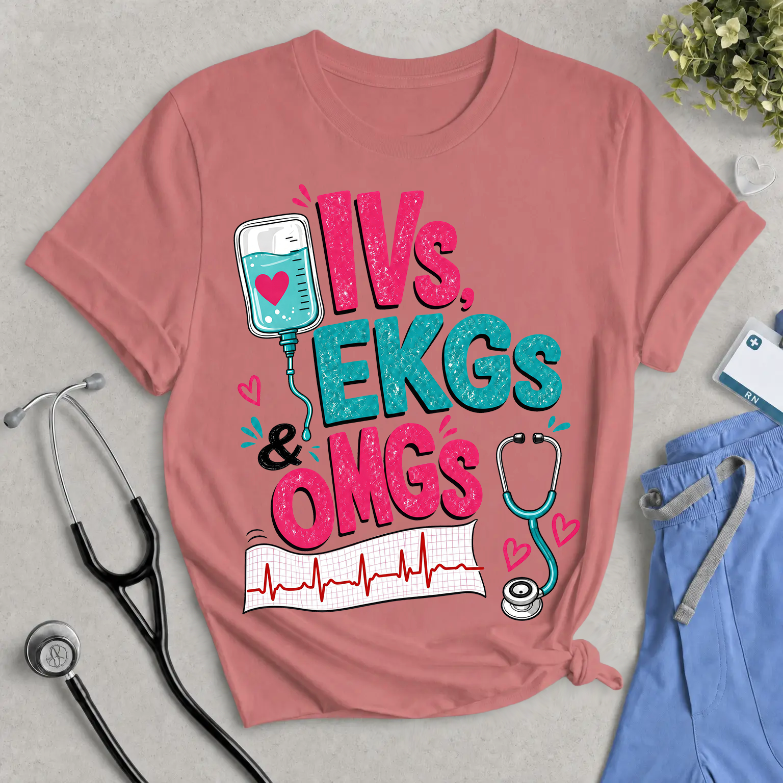 IVs, EKGs & OMGs T-Shirt - Cute & Funny Nurse Life Tee