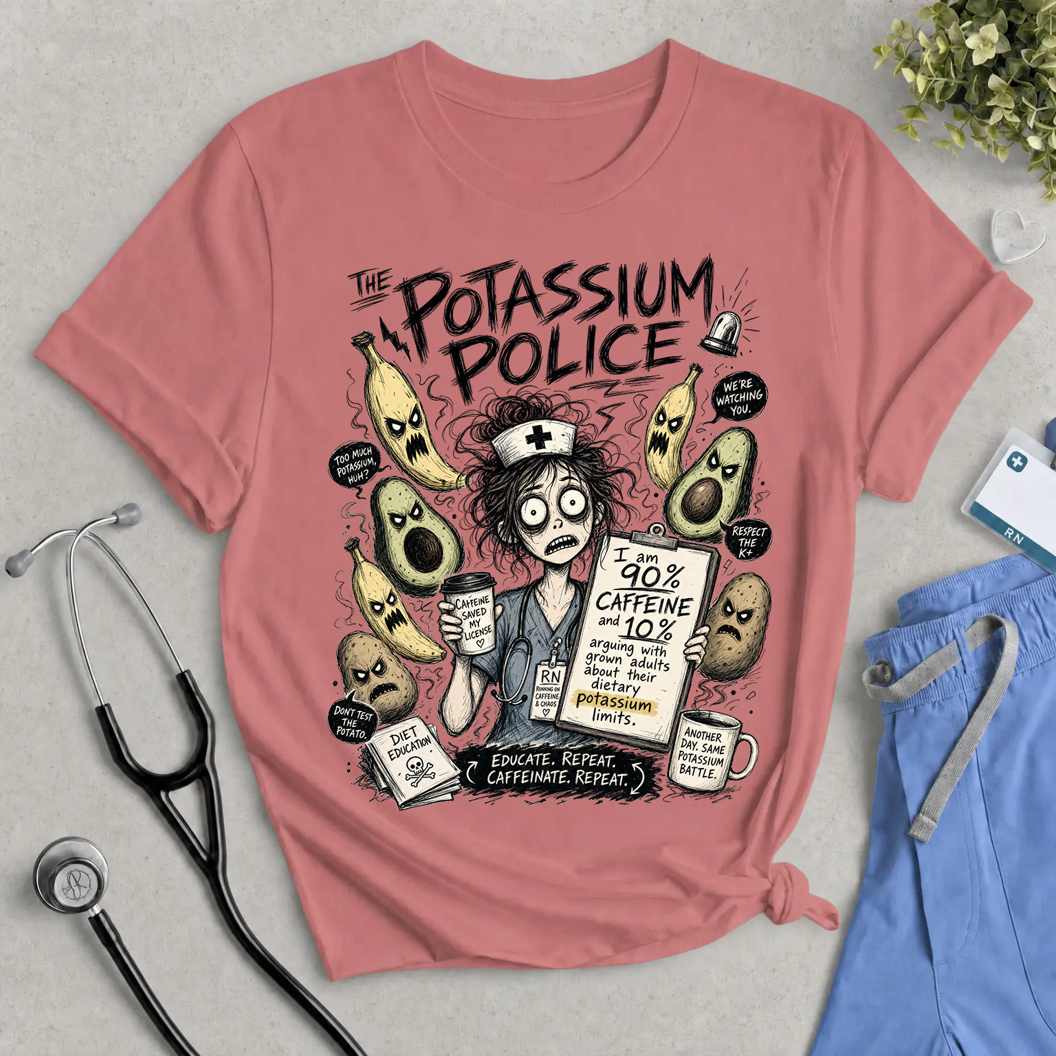 The Potassium Police T-Shirt - Funny Dialysis & Renal Nurse Tee