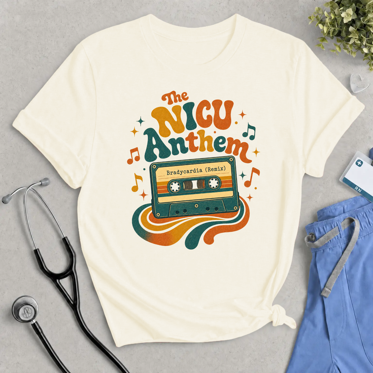 NICU Anthem Tee — Bradycardia Remix Retro Cassette Neon Music Shirt for NICU Nurses