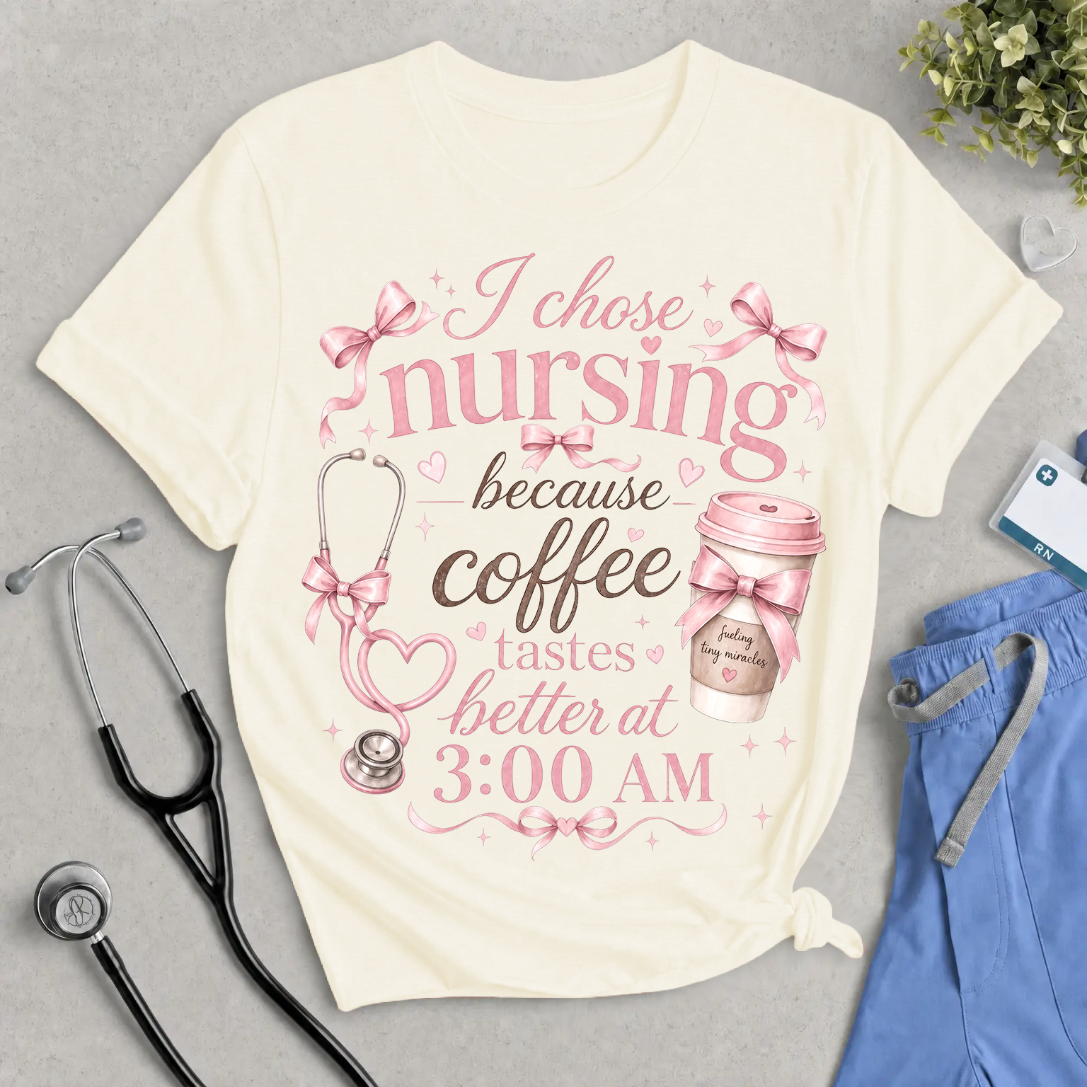 Nurse Coffee Tee – "I Chose Nursing Because Coffee Tastes Better at 3:00 AM"