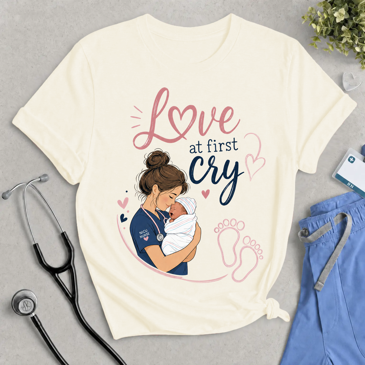 Love at First Cry Baby NICU Nurse T-Shirt