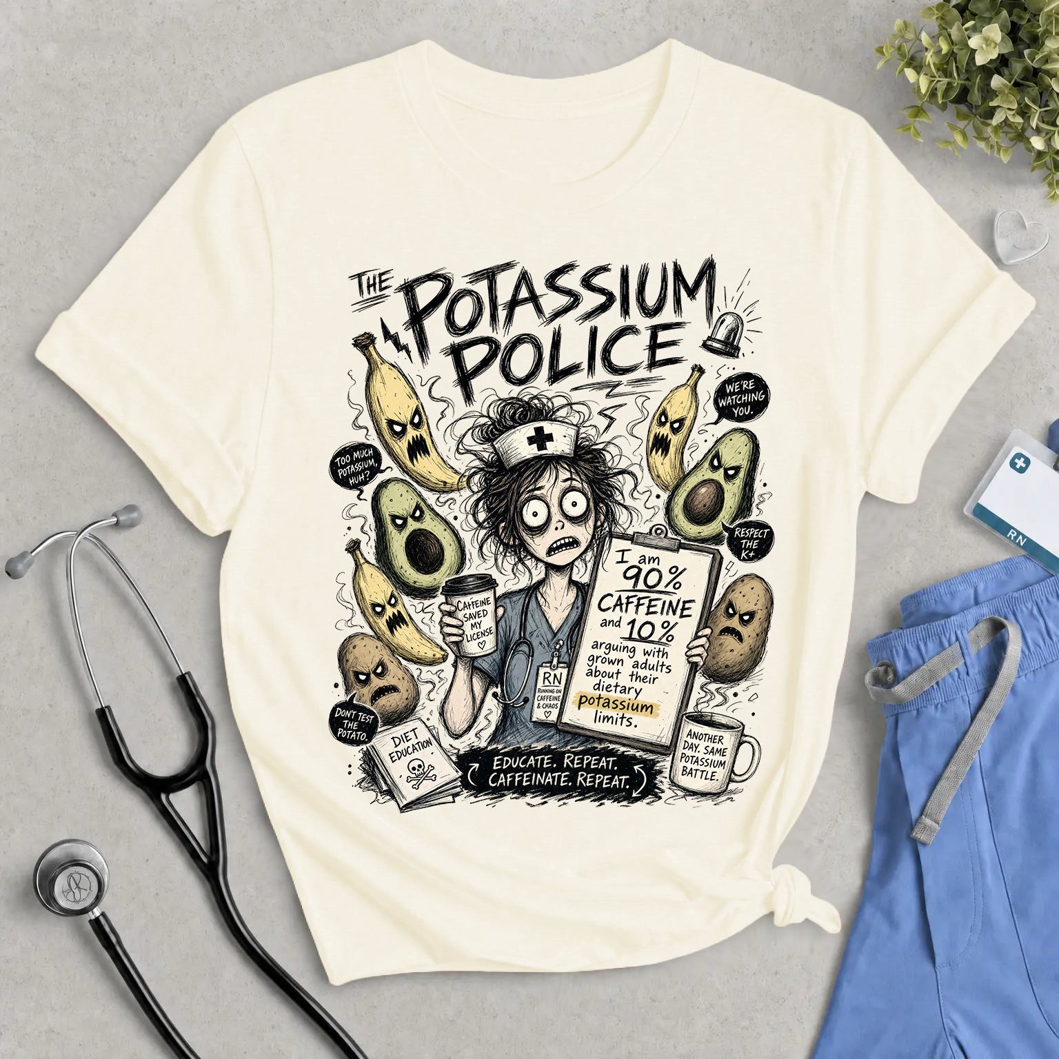 The Potassium Police T-Shirt - Funny Dialysis & Renal Nurse Tee