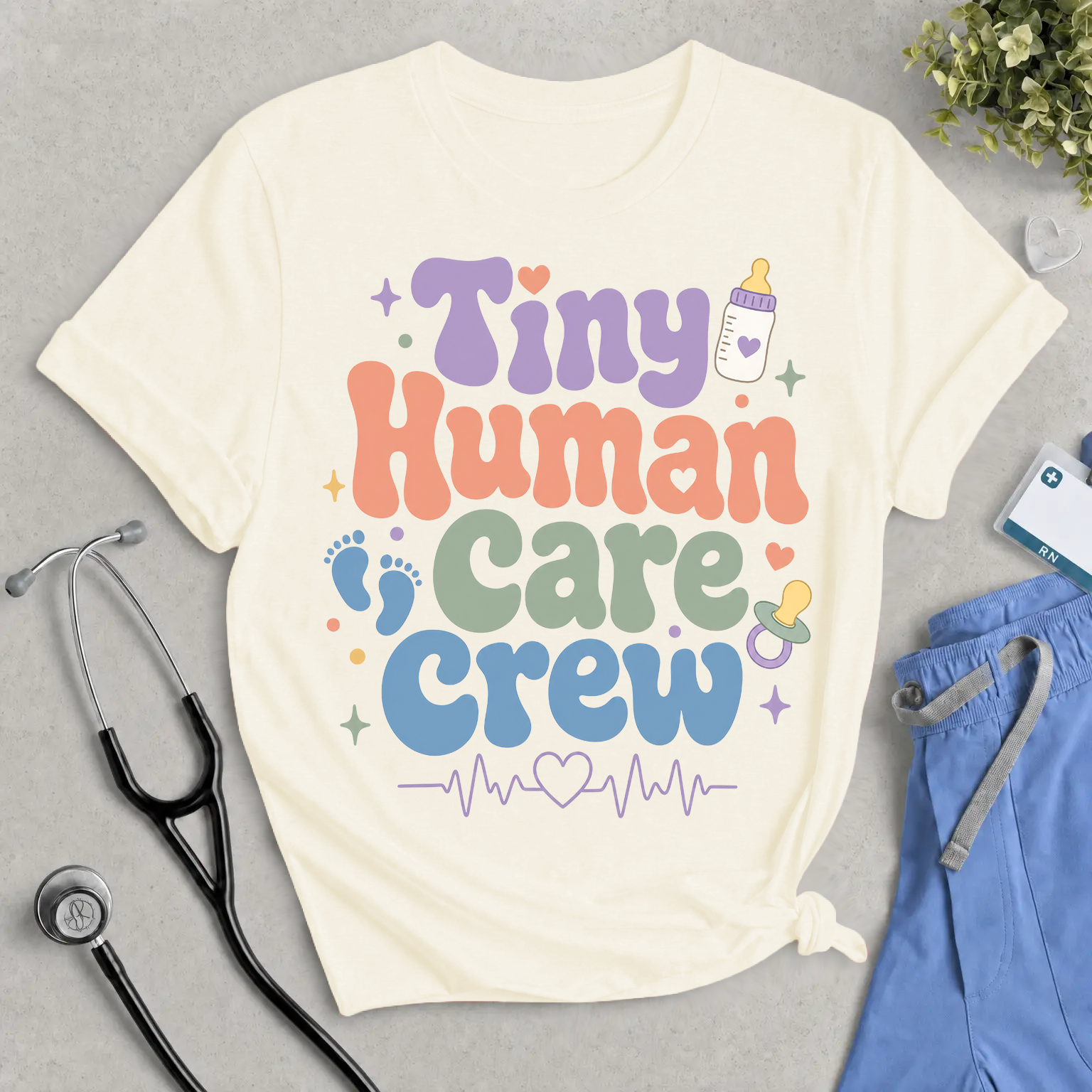 Tiny Human Care Crew Shirt - Retro NICU, L&D, & Maternity Nurse Tee
