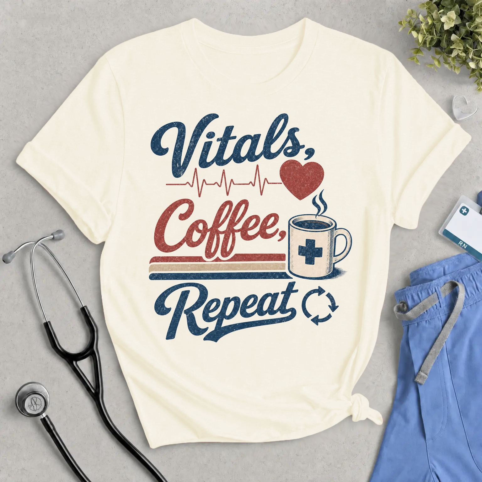 Vitals, Coffee, Repeat T‑Shirt — Nurse & Healthcare Worker Coffee Tee
