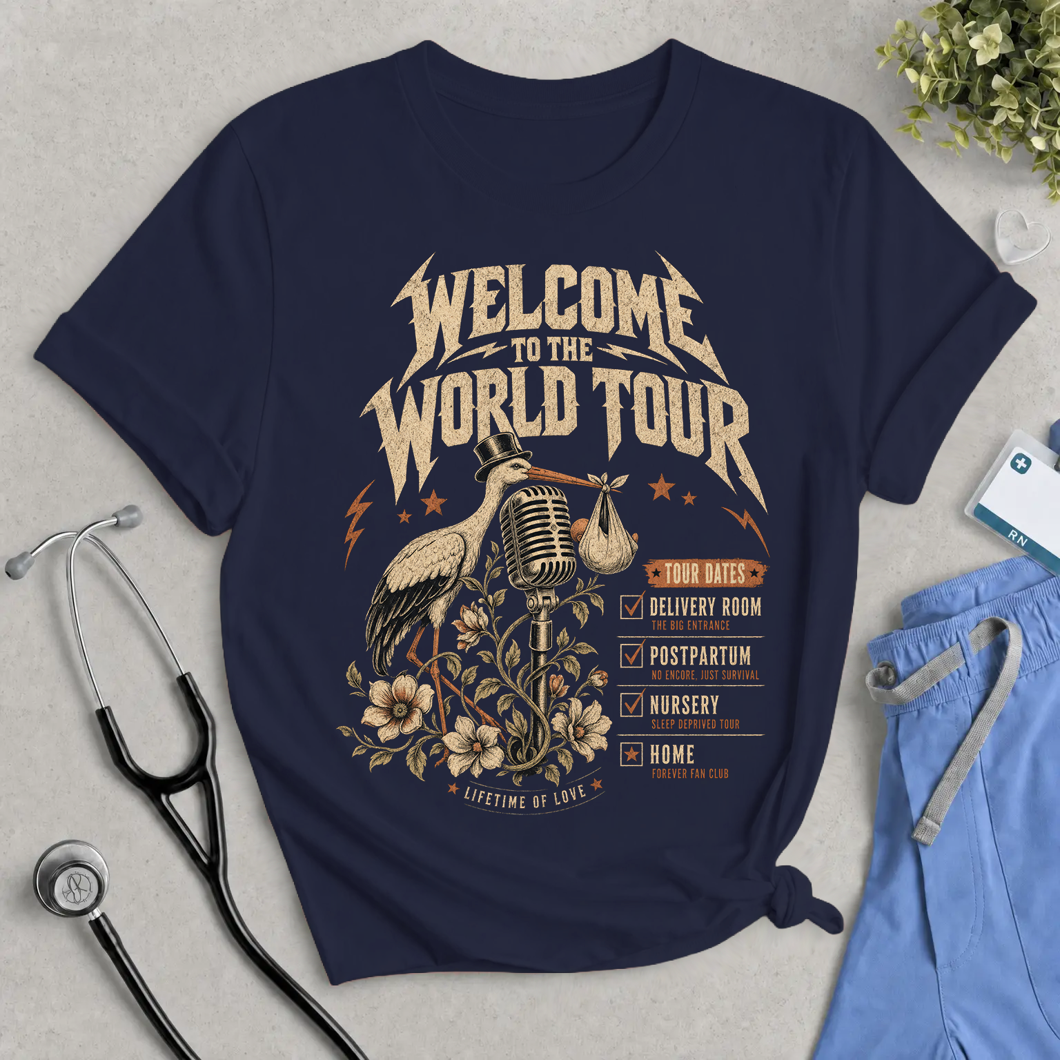 Welcome to the World Tour Nurse Shirt | Vintage Rock Labor and Delivery, NICU, Midwife Tee