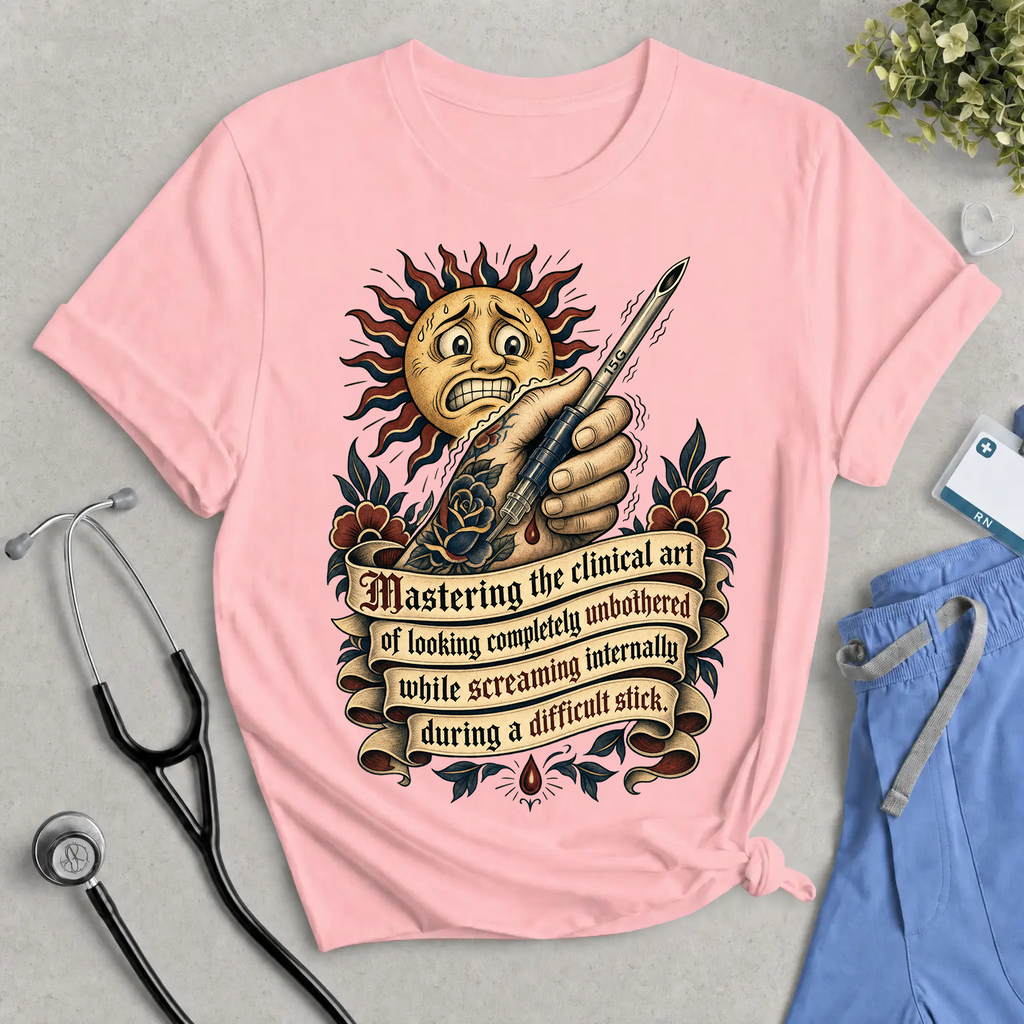The Difficult Stick Dialysis Nurse T-Shirt - Funny Tattoo Style Cannulation Tee