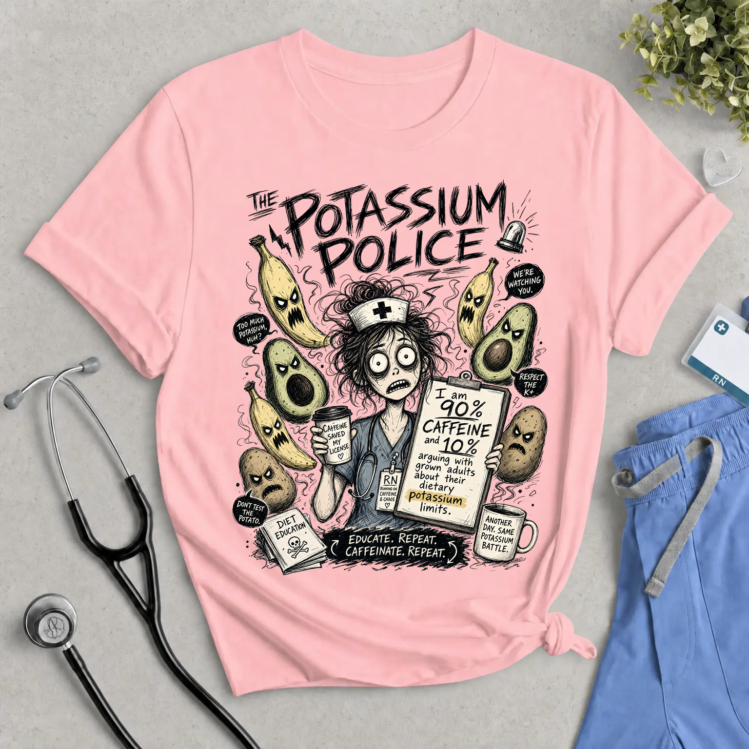 The Potassium Police T-Shirt - Funny Dialysis & Renal Nurse Tee