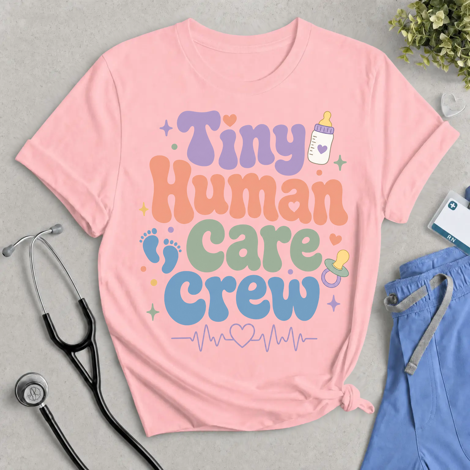 Tiny Human Care Crew Shirt - Retro NICU, L&D, & Maternity Nurse Tee