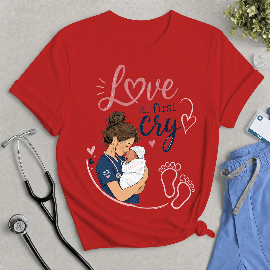 Love at First Cry Baby NICU Nurse T-Shirt