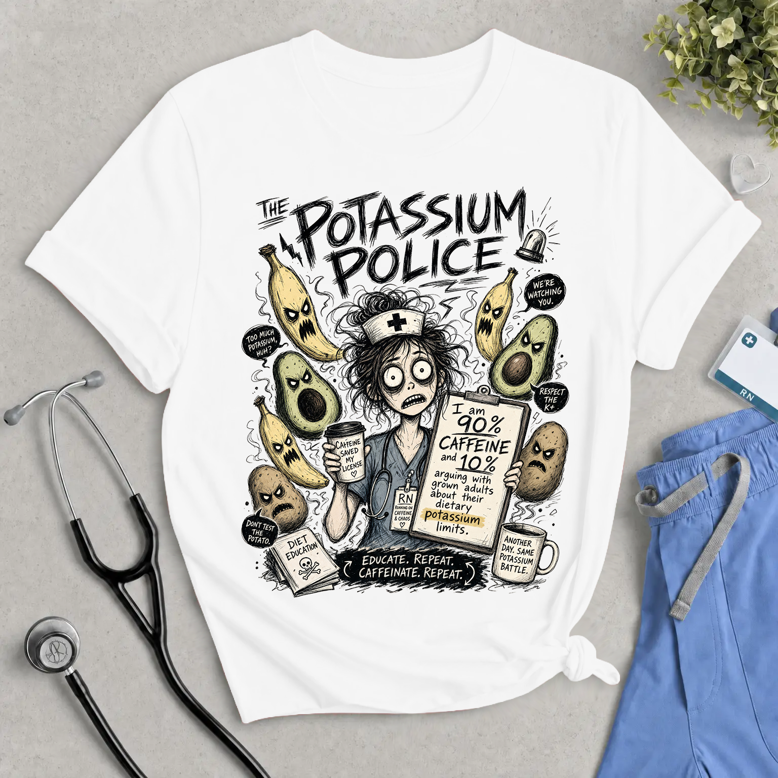 The Potassium Police T-Shirt - Funny Dialysis & Renal Nurse Tee