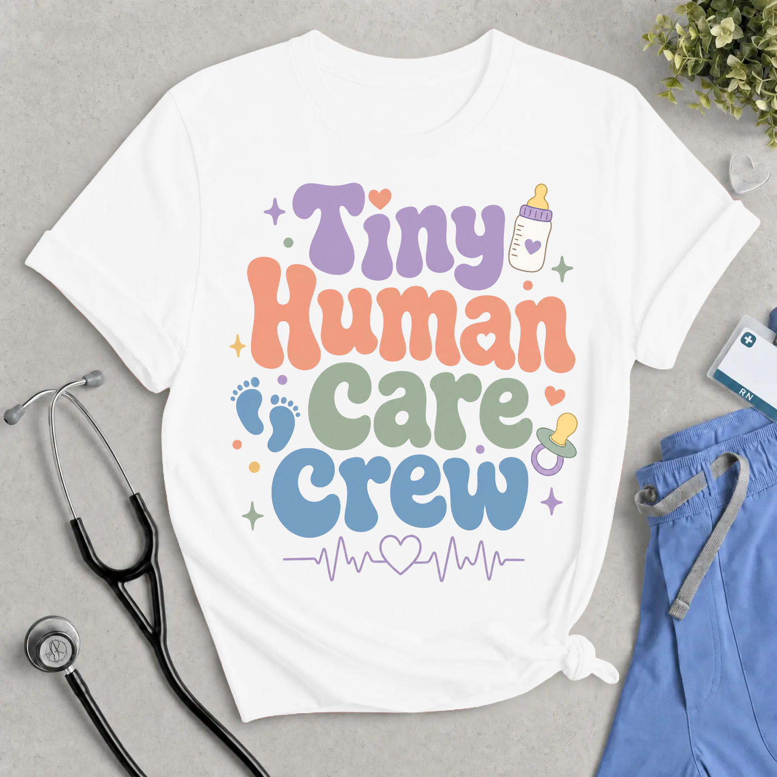 Tiny Human Care Crew Shirt - Retro NICU, L&D, & Maternity Nurse Tee